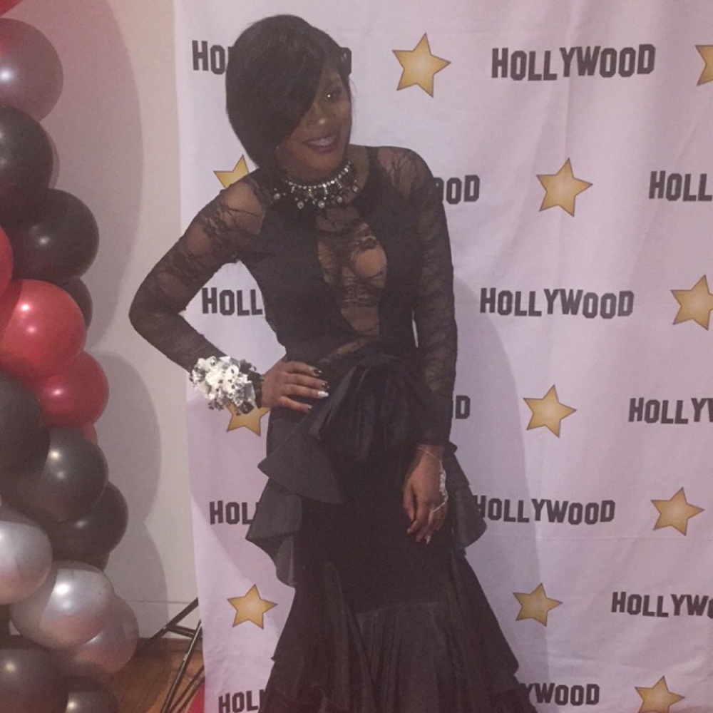 Black Long lace sleeve Prom Dress